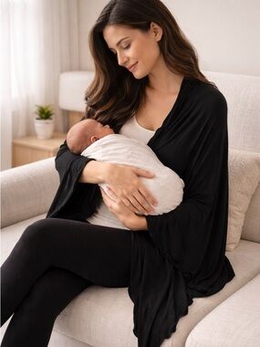 Bamboobies Black Soft Bamboo Viscose Nursing Wrap Shawl, OS